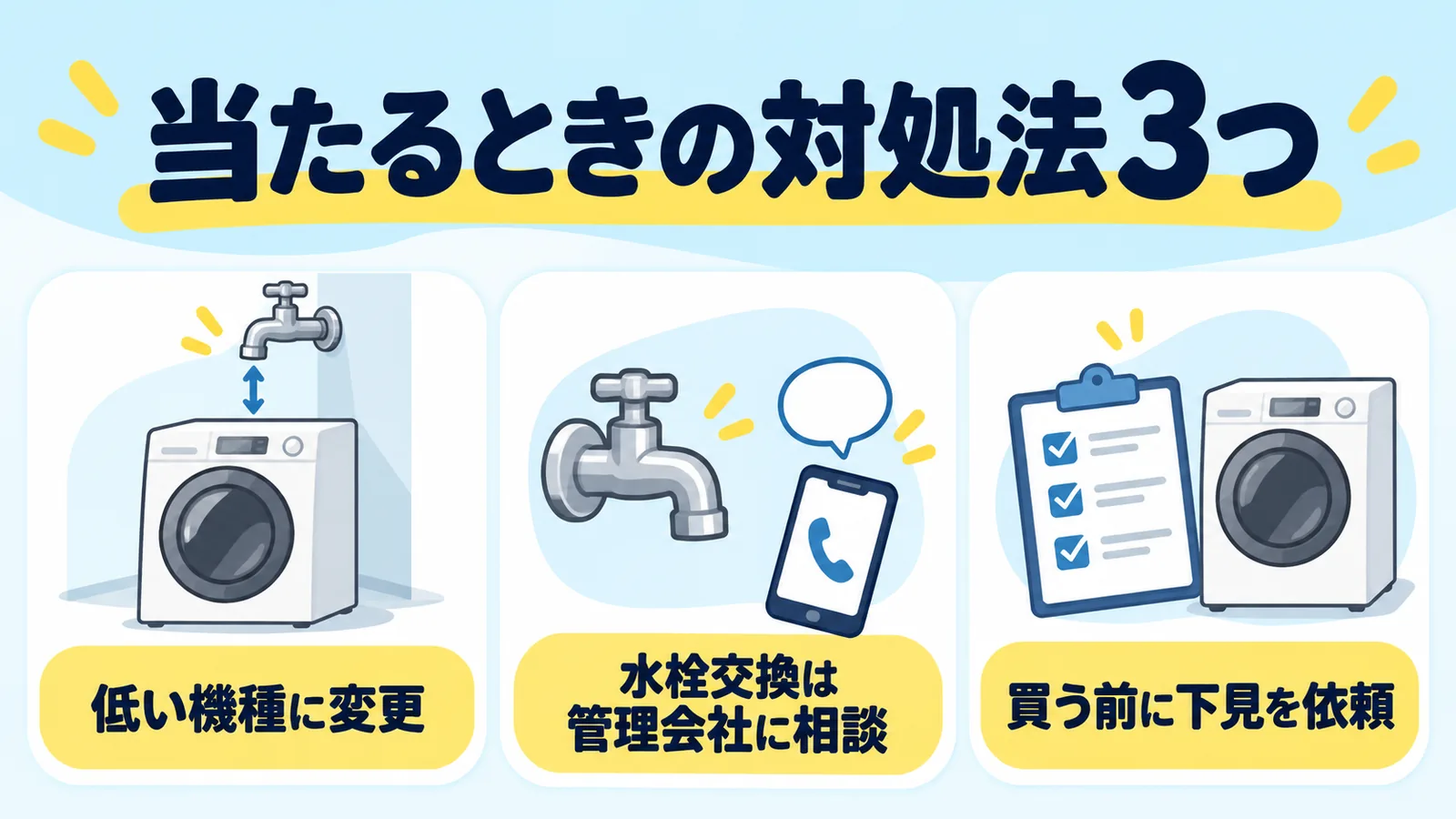 ドラム式洗濯機が蛇口に当たるときの対処法3つ